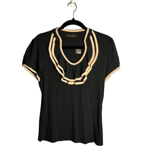 The Limited Black Short Sleeve Top Ruffle Neckline With Tan Trim Size Small - Picture 1 of 6